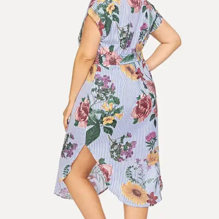 Women's Plus Size Striped V-Neck Short Sleeve Dress