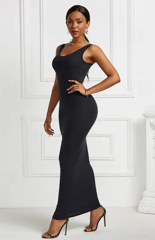 Women's Plus Size Solid Color Sleeveless Dress
