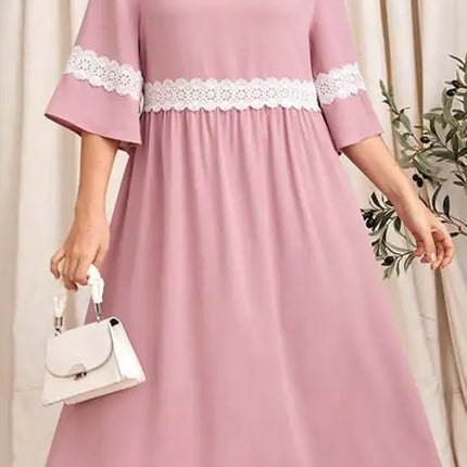 Vestido de manga corta de encaje de talla grande para mujer 