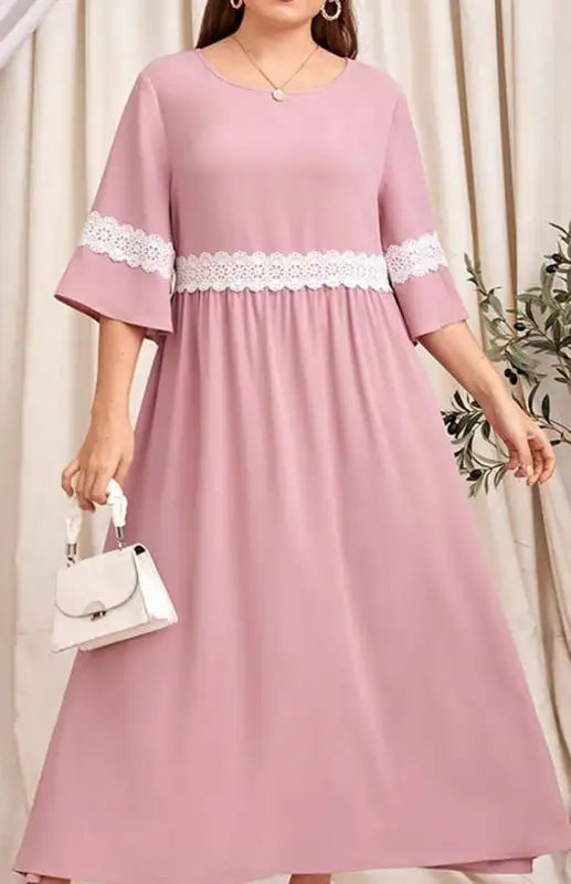 Women's Plus Size Lace Short Sleeve Dress