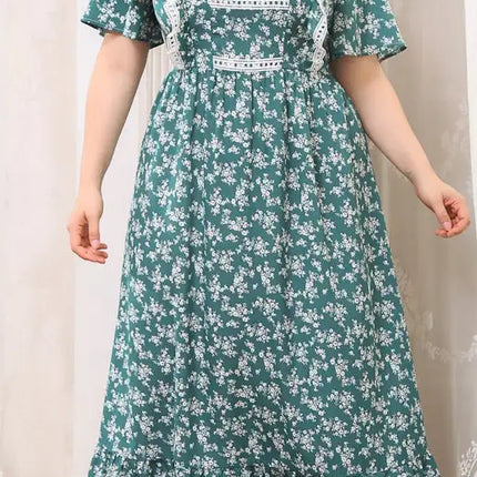Women's Plus Size Floral Short Sleeve Ruffle Dress