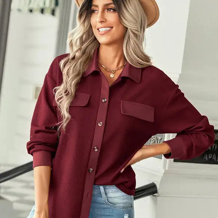 Women's fashion fake pocket knitted shirt top