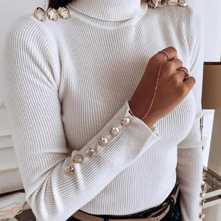 Top camisero de cuello alto liso con botones para mujer 