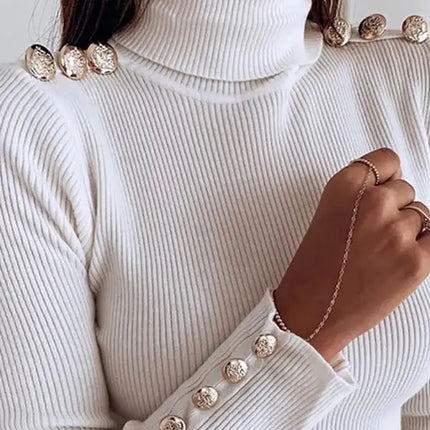 Top camisero de cuello alto liso con botones para mujer 