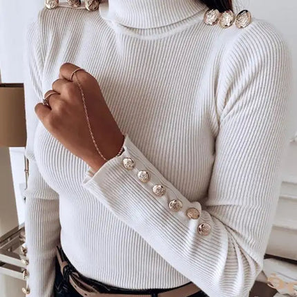 Top camisero de cuello alto liso con botones para mujer 