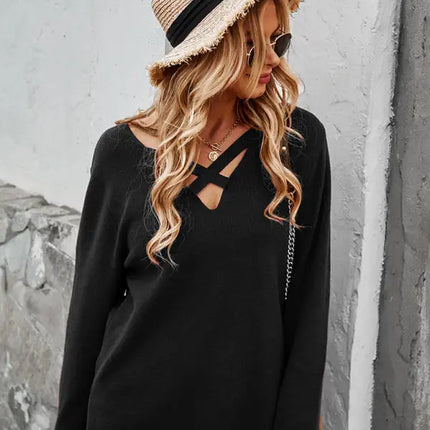 Top sexy cruzado con cuello en V y manga larga para mujer 