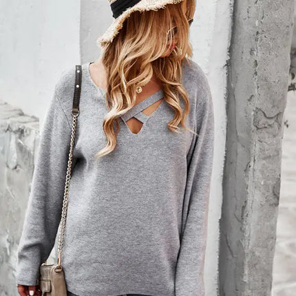 Top sexy cruzado con cuello en V y manga larga para mujer 