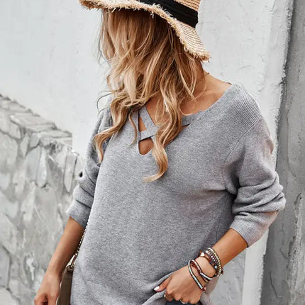 Top sexy cruzado con cuello en V y manga larga para mujer 