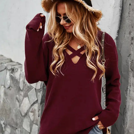 Top sexy cruzado con cuello en V y manga larga para mujer 