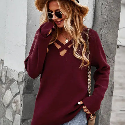 Top sexy cruzado con cuello en V y manga larga para mujer 