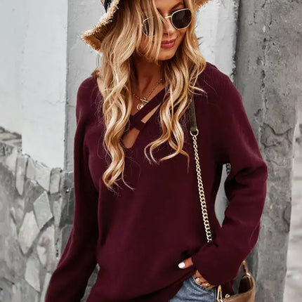 Top sexy cruzado con cuello en V y manga larga para mujer 