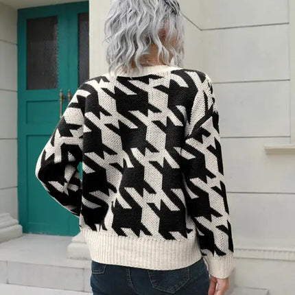 Women's thousand bird check breasted loose knit cardigan sweater - Vickie Lynn's