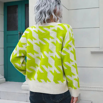 Women's thousand bird check breasted loose knit cardigan sweater - Vickie Lynn's