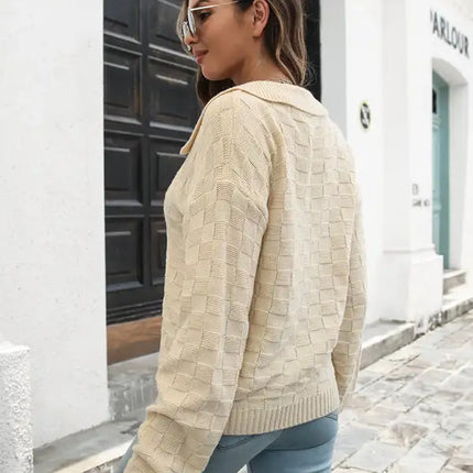 Jersey de mujer con solapa a cuadros tridimensional 