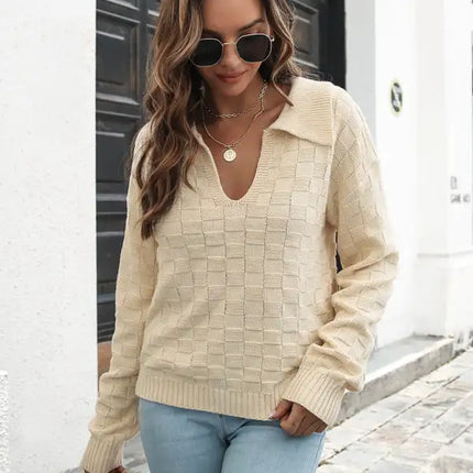 Jersey de mujer con solapa a cuadros tridimensional 