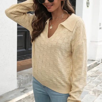 Jersey de mujer con solapa a cuadros tridimensional 