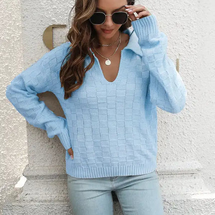 Jersey de mujer con solapa a cuadros tridimensional 