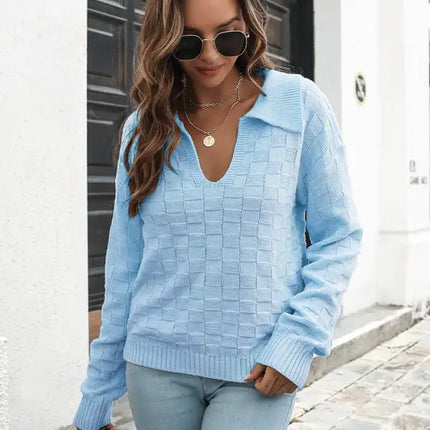 Jersey de mujer con solapa a cuadros tridimensional 