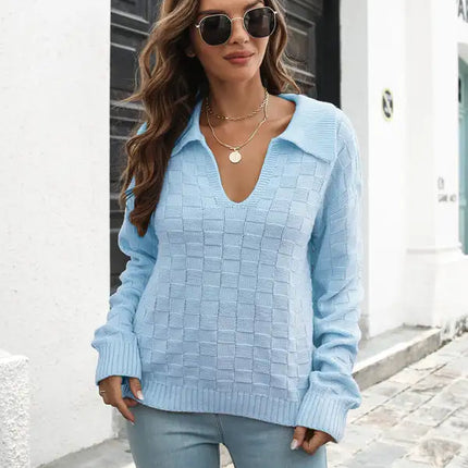 Jersey de mujer con solapa a cuadros tridimensional 