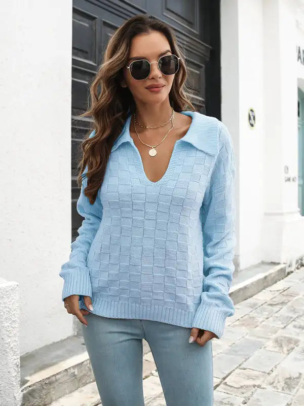 Jersey de mujer con solapa a cuadros tridimensional 