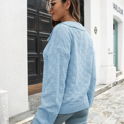 Jersey de mujer con solapa a cuadros tridimensional 