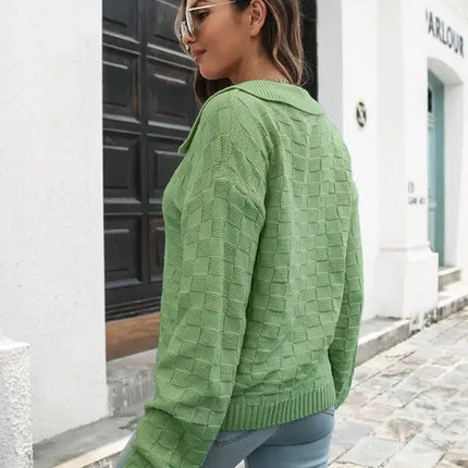 Jersey de mujer con solapa a cuadros tridimensional 