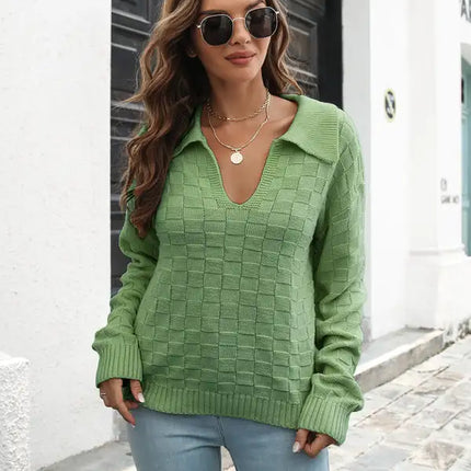 Jersey de mujer con solapa a cuadros tridimensional 