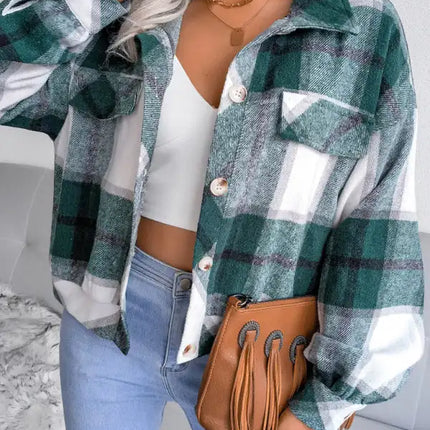 Abrigo de lana de manga larga con farol a cuadros para mujer 