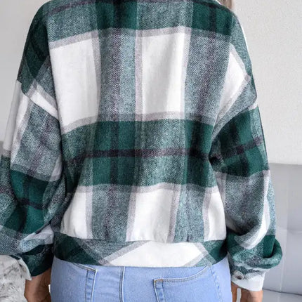 Abrigo de lana de manga larga con farol a cuadros para mujer 