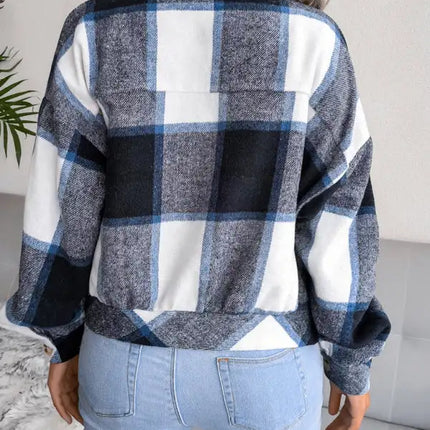 Abrigo de lana de manga larga con farol a cuadros para mujer 