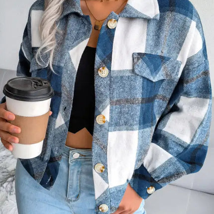 Abrigo de lana de manga larga con farol a cuadros para mujer 