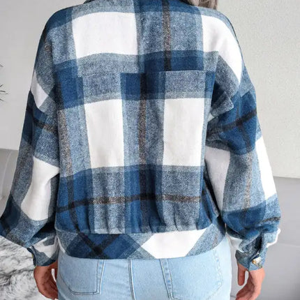 Abrigo de lana de manga larga con farol a cuadros para mujer 