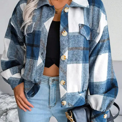 Abrigo de lana de manga larga con farol a cuadros para mujer 