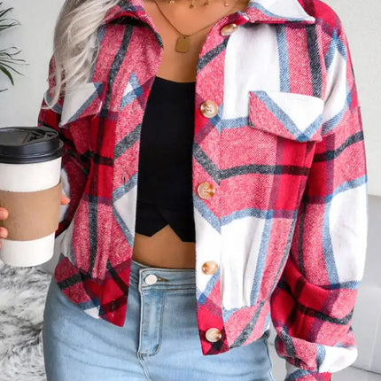 Abrigo de lana de manga larga con farol a cuadros para mujer 