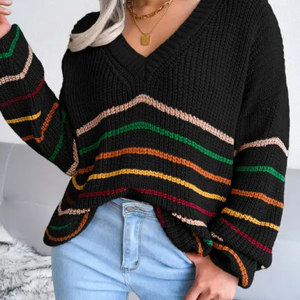 Women's Rainbow Stripe casual loose sweater