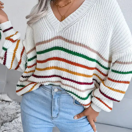 Women's Rainbow Stripe casual loose sweater