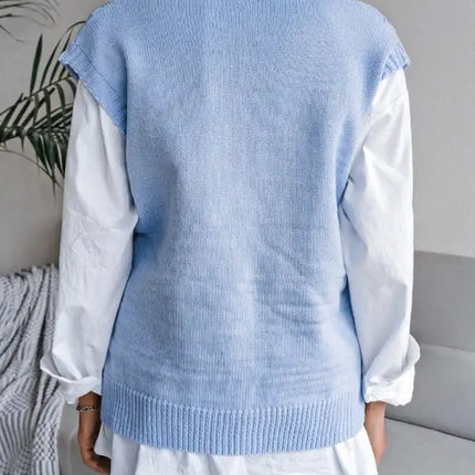 Suéter de chaleco de punto casual con cuello en V y diamantes huecos para mujer 