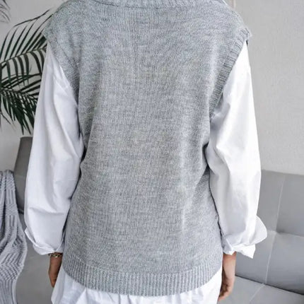 Suéter de chaleco de punto casual con cuello en V y diamantes huecos para mujer 