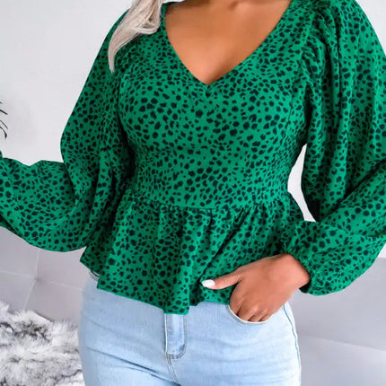 Women's Lantern long sleeve casual leopard Chiffon Shirt Top