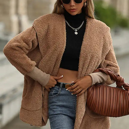 Abrigo de cachemira de doble cara de lana de cordero de imitación para mujer 