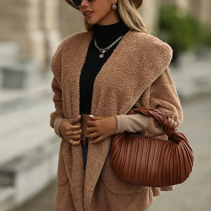 Abrigo de cachemira de doble cara de lana de cordero de imitación para mujer 