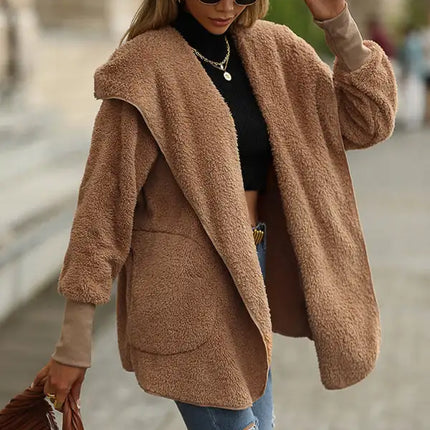 Abrigo de cachemira de doble cara de lana de cordero de imitación para mujer 