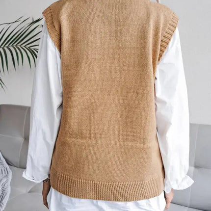 Women's round neck hollow leaf casual knitted vest sweater