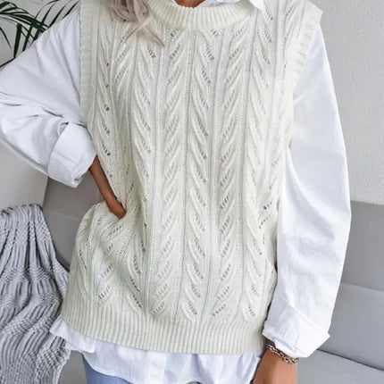 Women's round neck hollow leaf casual knitted vest sweater