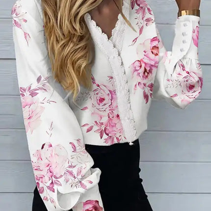 Women's Printed Lace Long Sleeve Top