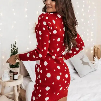 Women's Christmas Elk Jacquard Sweater Long Sleeve Dress