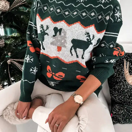Women's Christmas Jacquard Loose Crew Neck Long Sleeve Sweater