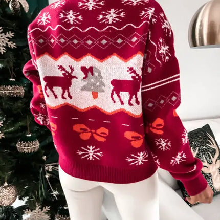 Women's Christmas Jacquard Loose Crew Neck Long Sleeve Sweater