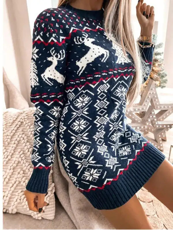Vestido de manga larga de jacquard navideño sexy y ajustado para mujer 