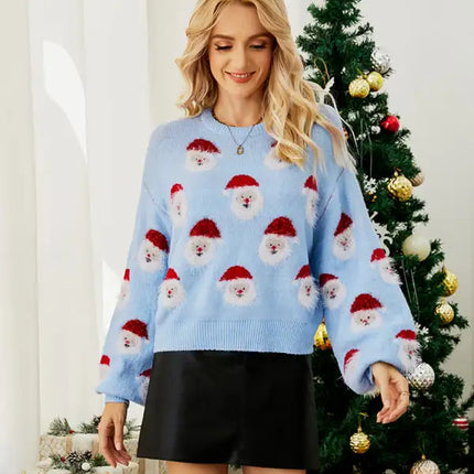 Jersey de manga larga de punto navideño para mujer 